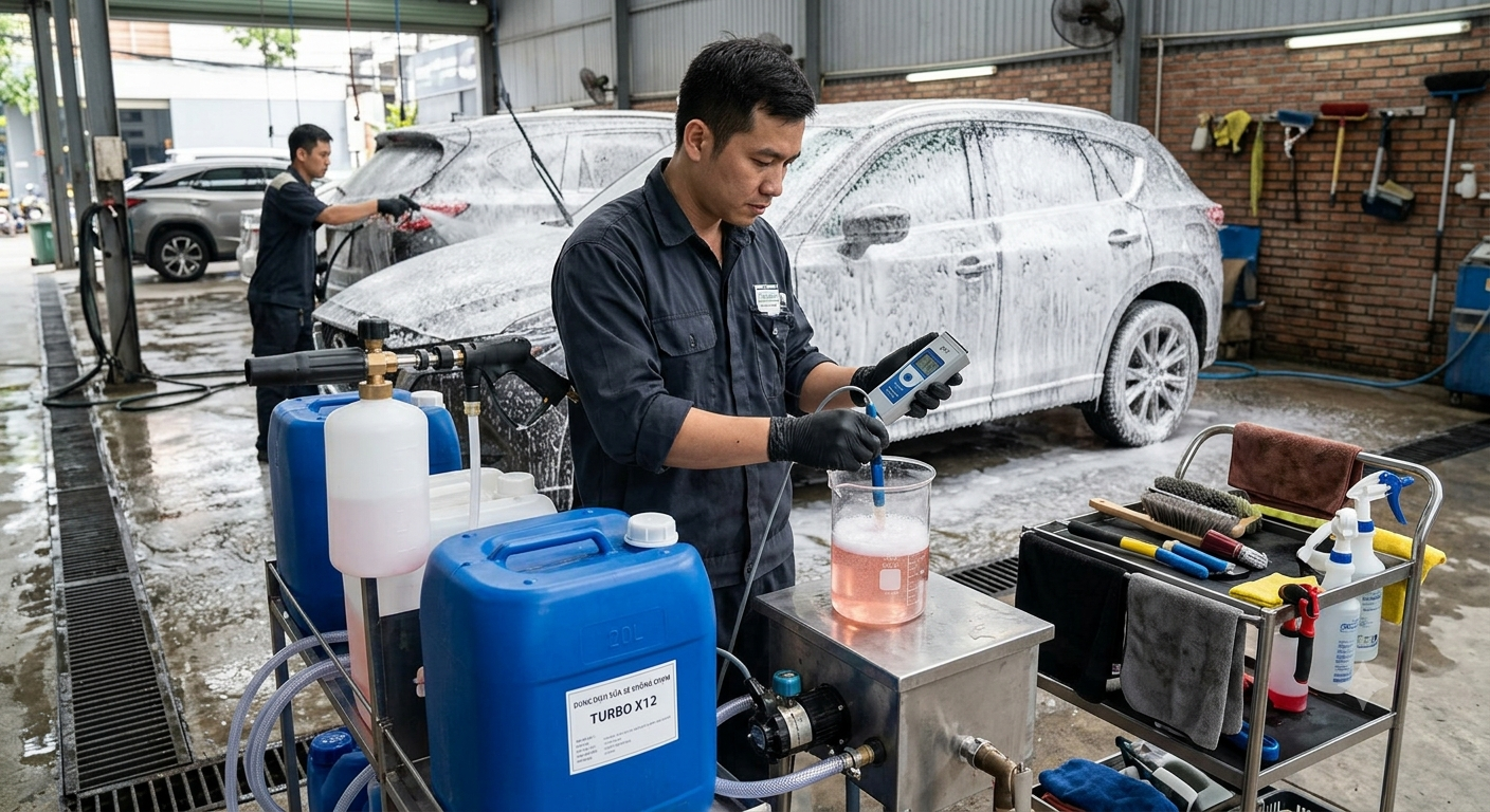 Tại sao cần kiểm tra các thông số của dung dịch rửa xe không chạm Turbo X12?
